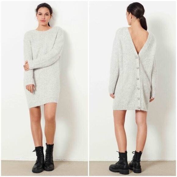 Ba&sh Women M Beyla Dress Gray Oversized Reversible Sweater Button Wool Knit NEW - Picture 1 of 11